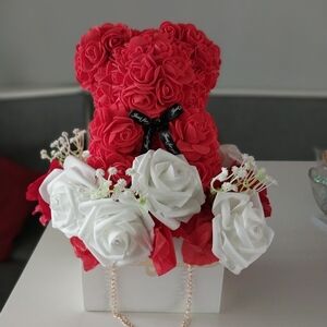 Red and White Rose Teddy Bear